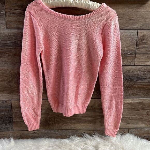 RETROSPECTIVE Women’s Pink Vneck Sweater  Size Small Barbiecore Coquette Girl - Picture 4 of 7